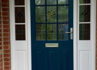 Replacement wood front door after