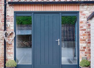 Blue Grey Woodwork Door and Picture Window Frame